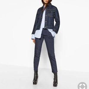 Zara Basic Pinstripe Pant Navy Jogger Size XS